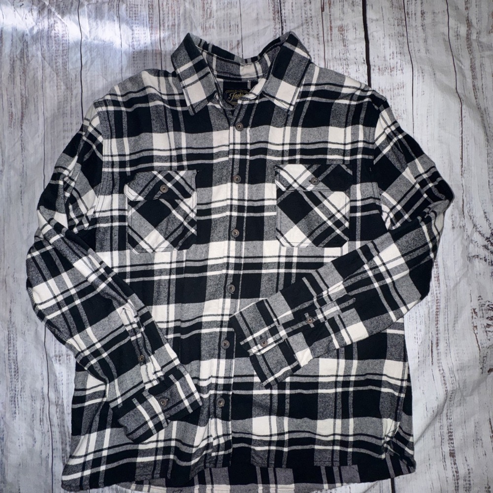 JACHS Flannel Men's XL Black & White Plaid Long Sleeve 100% Cotton